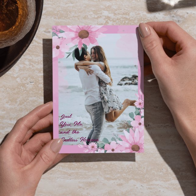 "Just You, Me, and the Endless Horizon" Pink Water Invitation (Romantic Thank You Greeting Card for Her)