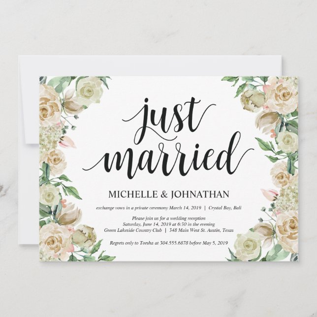 Juste marié, Elopement Réception Carte d'invitatio (Devant)