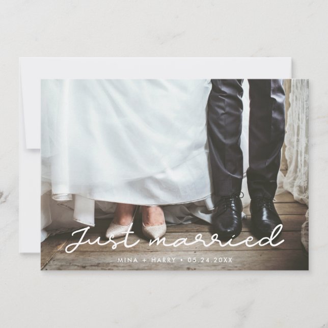 Juste marié Simple mariage carte photo (Devant)
