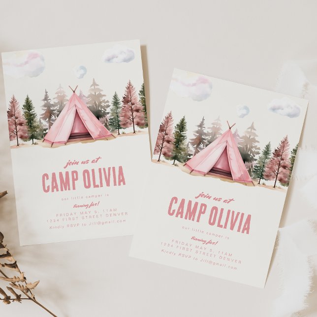 Juste Nous À Camp Pink Invitation De Fête D'Annive (Créateur téléchargé)