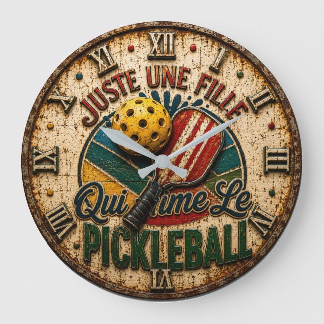 Juste Une Fille Qui Aime Le  French Pickleball  Large Clock (Front)