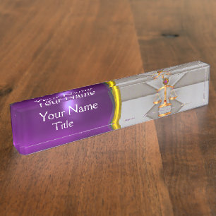 JUSTICE,GOLD SCALES OF LAW,ATTORNEY Purple Grey Nameplate