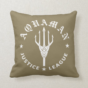 Justice League   Aquaman Retro Trident Emblem Throw Pillow