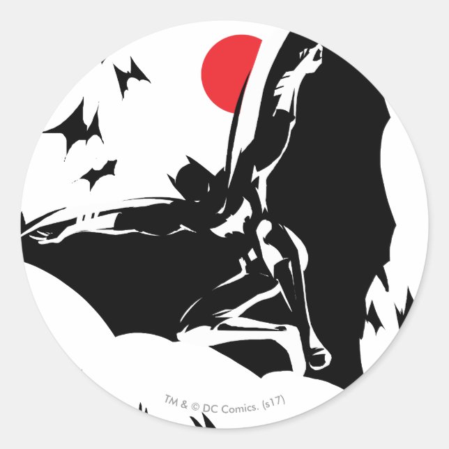 Justice League | Batman in Cloud of Bats Pop Art Classic Round Sticker (Front)
