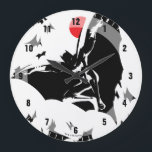 Justice League | Batman in Cloud of Bats Pop Art Large Clock<br><div class="desc">Check out this noir style comic art of Justice League's Batman leaping through the air amongst a cloud of bats. This black and white pop art is offset by a bright red moon in the sky.</div>
