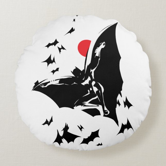 Justice League | Batman in Cloud of Bats Pop Art Round Pillow (Front)