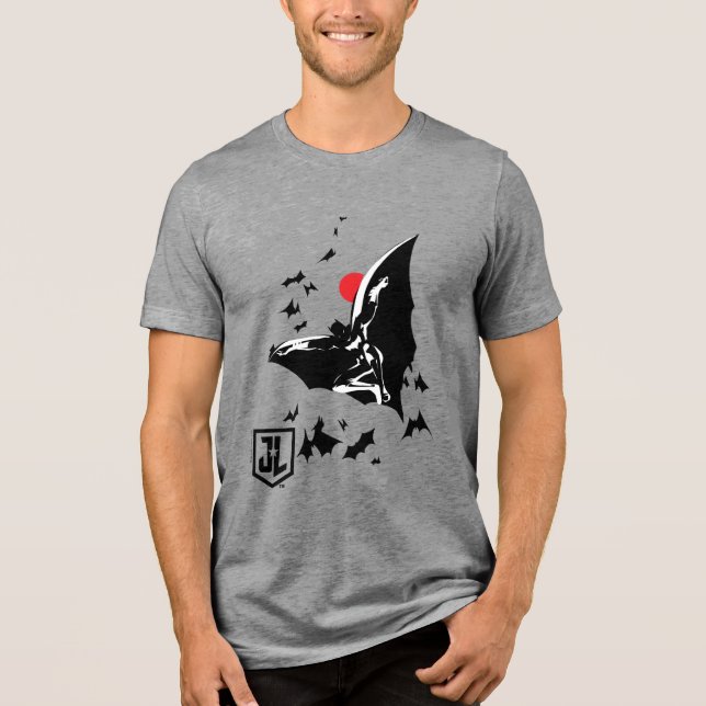 Justice League | Batman in Cloud of Bats Pop Art Tri-Blend Shirt (Front)