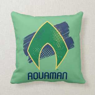 Justice League   Brush & Halftone Aquaman Symbol Throw Pillow