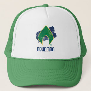 Justice League Brush & Halftone Aquaman Symbol Trucker Hat
