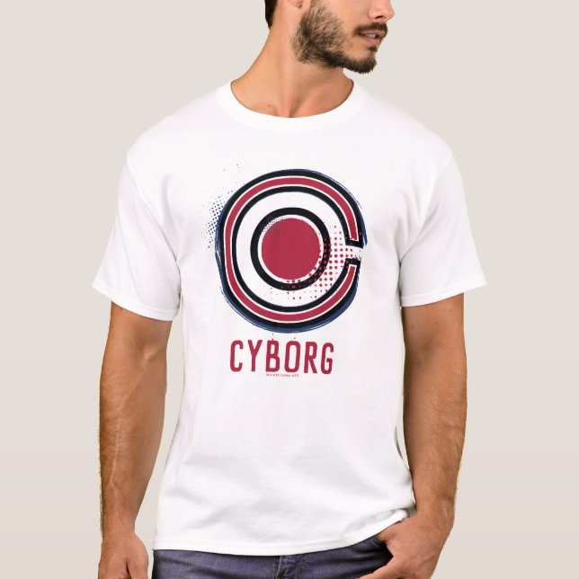 Justice League | Brush & Halftone Cyborg Symbol T-Shirt (Front)