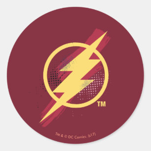 Justice League   Brush & Halftone Flash Symbol Classic Round Sticker
