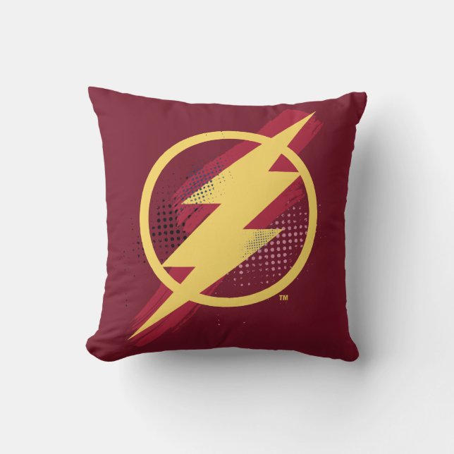 Justice League | Brush & Halftone Flash Symbol Throw Pillow (Front)