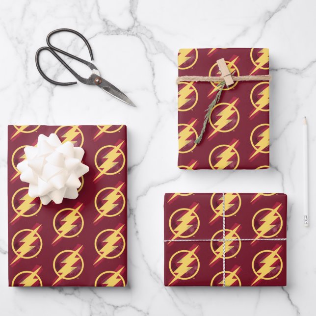 Justice League | Brush & Halftone Flash Symbol Wrapping Paper Sheet (Front)
