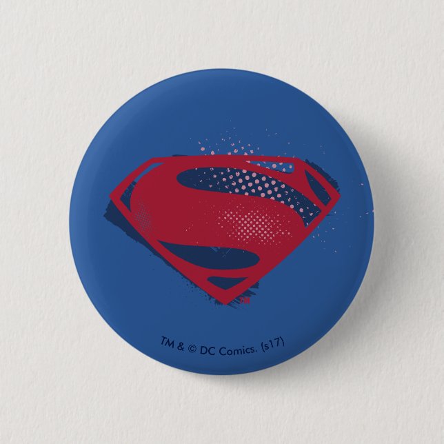 Justice League | Brush & Halftone Superman Symbol 2 Inch Round Button (Front)