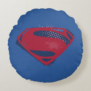 Justice League Brush & Halftone Superman Symbol Round Pillow