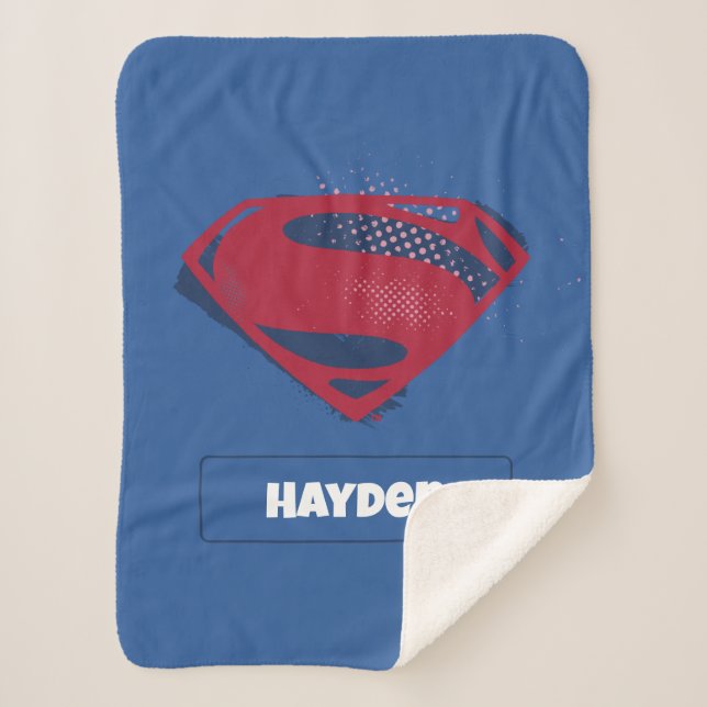 Justice League | Brush & Halftone Superman Symbol Sherpa Blanket (Front)