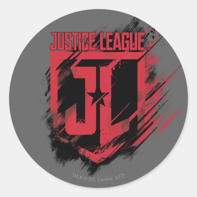 Justice League | Brushed Paint JL Shield Classic Round Sticker (Front)