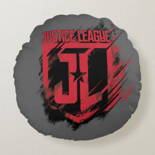 Justice League   Brushed Paint JL Shield Round Pillow