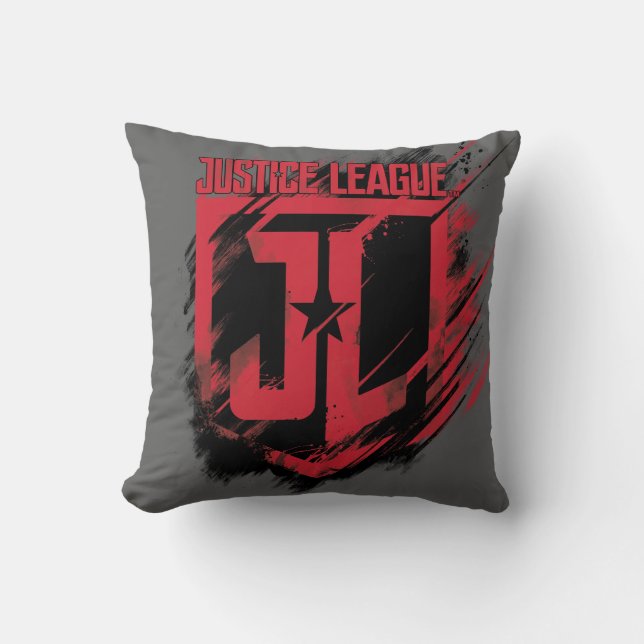 Justice League | Brushed Paint JL Shield Throw Pillow (Front)