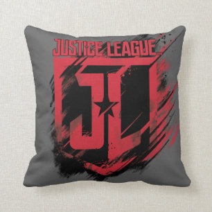 Justice League   Brushed Paint JL Shield Throw Pillow