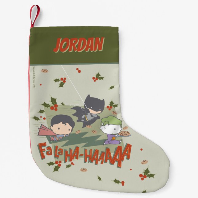 Justice League Chibi Holiday Cookie Chase Small Christmas Stocking (Front)