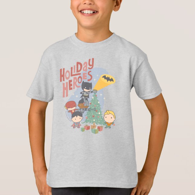 Justice League Chibi Holiday Tree Decorating T-Shirt (Front)