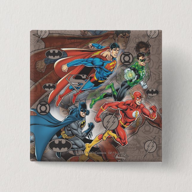 Justice League Collage 2 Inch Square Button (Front)