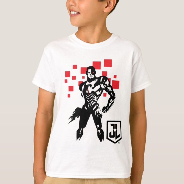 Justice League | Cyborg Digital Noir Pop Art T-Shirt (Front)