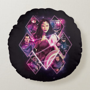 Justice League   Diamond Galactic Group Panels Round Pillow