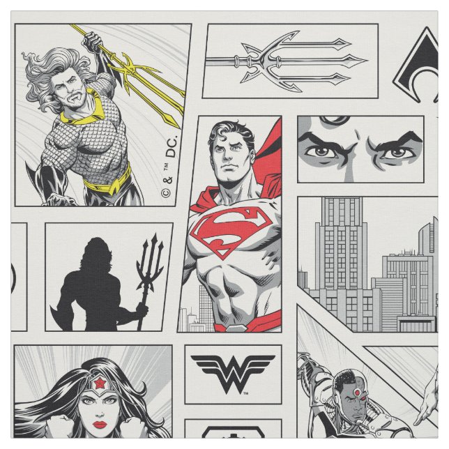Justice League Heroic Panel Pattern Fabric (Swatch)