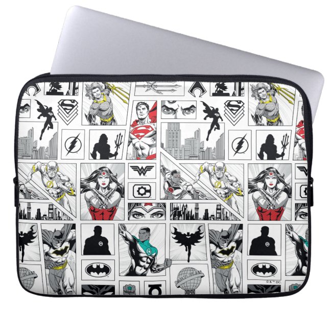 Justice League Heroic Panel Pattern Laptop Sleeve (Front)