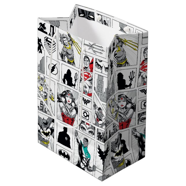Justice League Heroic Panel Pattern Medium Gift Bag (Front Angled)