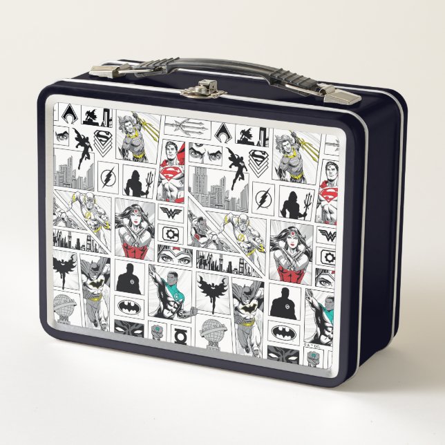 Justice League Heroic Panel Pattern Metal Lunch Box (Front)