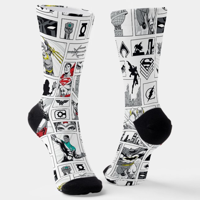 Justice League Heroic Panel Pattern Socks (Angled)