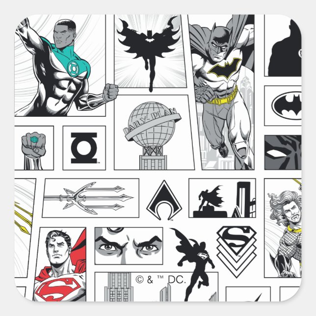 Justice League Heroic Panel Pattern Square Sticker (Front)