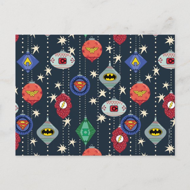 Justice League Holiday Bauble Pattern Postcard (Front)