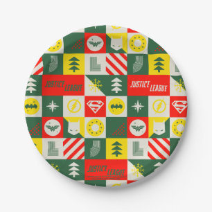 Justice League Holiday Grid Pattern Paper Plate