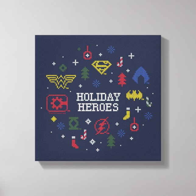 Justice League "Holiday Heroes" Faux Cross-Stitch Canvas Print (Front)