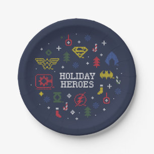 Justice League "Holiday Heroes" Faux Cross-Stitch Paper Plate