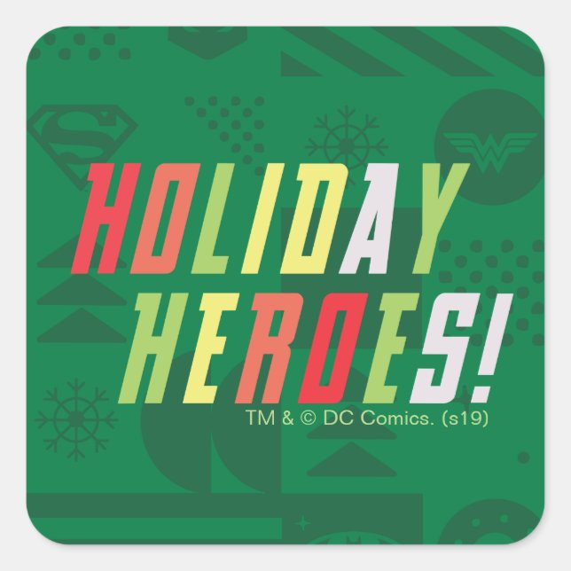 Justice League Holiday Heroes Graphic Square Sticker (Front)