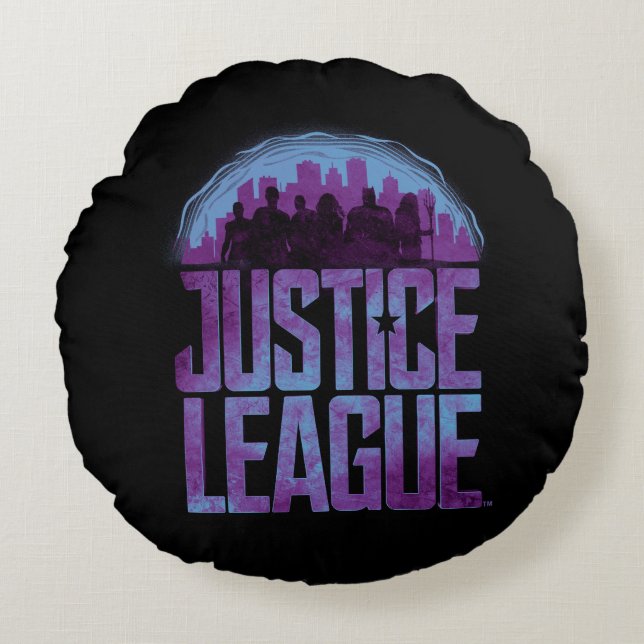 Justice League | Justice League City Silhouette Round Pillow (Front)