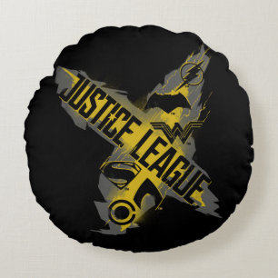 Justice League   Justice League & Team Symbols Round Pillow