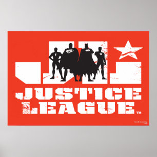 Justice League Logo and Character Silhouettes Poster