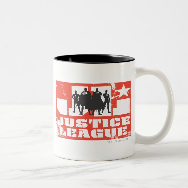 Justice League Logo and Character Silhouettes Two-Tone Coffee Mug (Right)