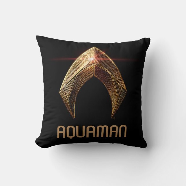 Justice League | Metallic Aquaman Symbol Throw Pillow (Front)
