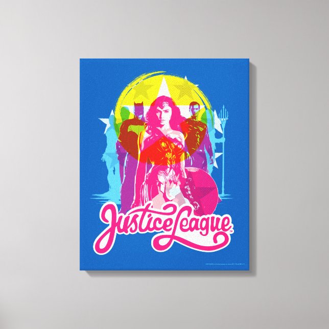 Justice League | Retro Group & Logo Pop Art Canvas Print (Front)