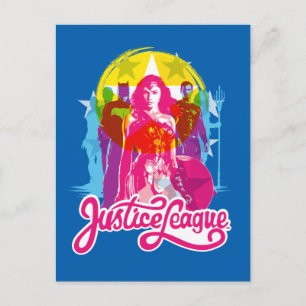 Justice League Retro Group & Logo Pop Art Postcard