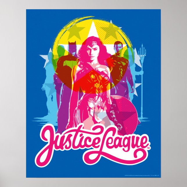 Justice League | Retro Group & Logo Pop Art Poster (Front)