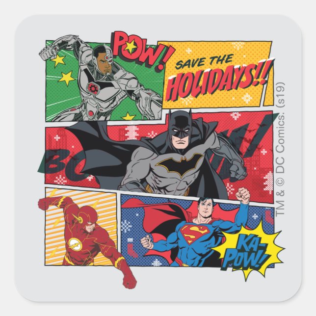 Justice League "Save the Holidays!" Square Sticker (Front)