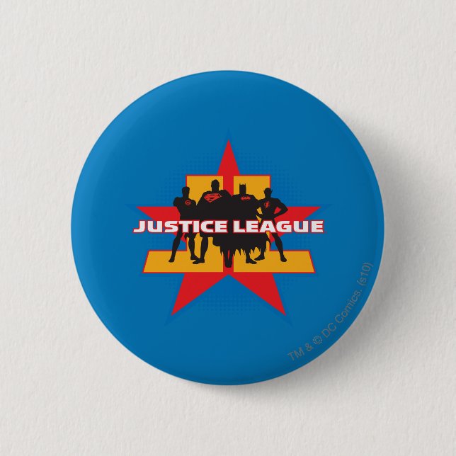 Justice League Silhouettes and Star Background 2 Inch Round Button (Front)